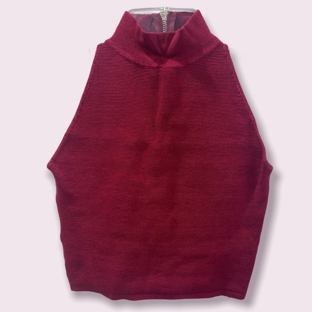 OLIVACEOUS Wine Red Zipper Cropped Tank Top Size M EUC